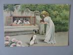 oude postkaart hond met puppies kind met camera, Verzamelen, Postkaarten | Themakaarten, Verzenden, Voor 1920, Gelopen, Kinderen