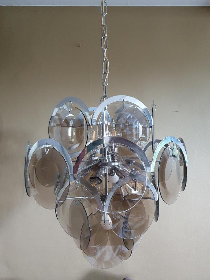 Vintage vloerlamp uit 1960 - stijl Gino Vistosi -, Huis en Inrichting, Lampen | Hanglampen, Zo goed als nieuw, Glas, Metaal, Ophalen