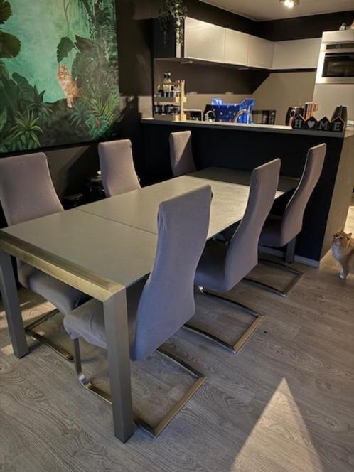 6-persoonstafel met designstoelen, Huis en Inrichting, Complete eetkamers, Gebruikt, 4 tot 6 stoelen, Ophalen
