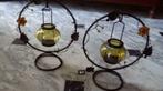 Bougeoirs métal lanterne en verre 2 pièces neuf, Brun, 25 à 50 cm, Chandelier, Enlèvement ou Envoi