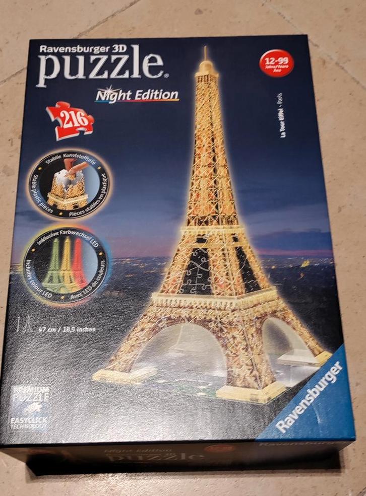 3D puzzel Eiffeltoren   night edition, Collections, Jouets, Comme neuf, Enlèvement ou Envoi