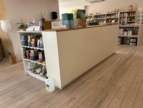 Kasten in gelakte MDF en massief vuren en zetel met laden, Huis en Inrichting, Kasten | Boekenkasten, Zo goed als nieuw, 200 cm of meer