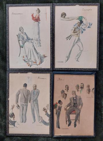 4 mooie oude Armand Massonet Litho's beschikbaar voor biedingen