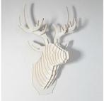 Tête de renne 3D dans une structure en bois laqué blanc., Enlèvement ou Envoi, Neuf