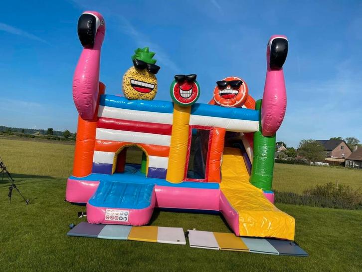 Springkasteel Flamingo te huur, Kinderen en Baby's, Speelgoed | Buiten | Springkussens, Zo goed als nieuw, Ophalen