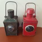 2 oude lampen, rode en zwarte seinlamp, Antiek en Kunst, Ophalen of Verzenden