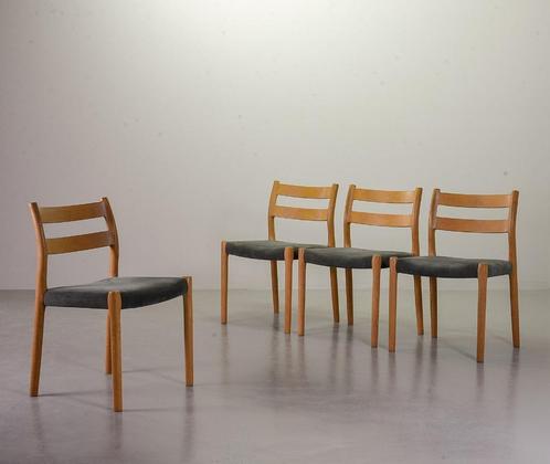 4 Vintage Niels Otto Moller Eetkamerstoelen Model 84, 1960s, Huis en Inrichting, Stoelen, Gebruikt, Vier, Hout, Stof, Overige kleuren
