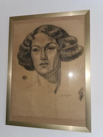 Œuvre unique d'Emile Baes Dessin au fusain sur papier Ges, Enlèvement