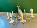 Delft BlueWhite Porcelain Ornate Brass Chandelier Dutch8Arm, Ophalen of Verzenden