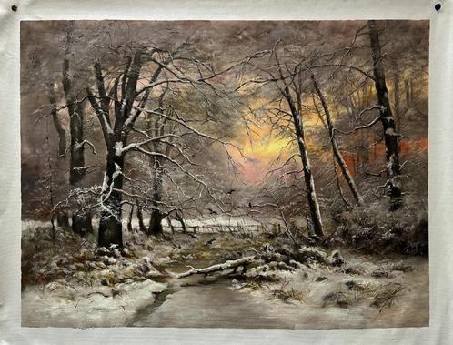Olieverf reproductie Apol: Bos bij winter, Antiek en Kunst, Kunst | Schilderijen | Klassiek, Verzenden