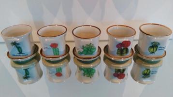 5 vintage bloempotten porselein botanica met onderschaal