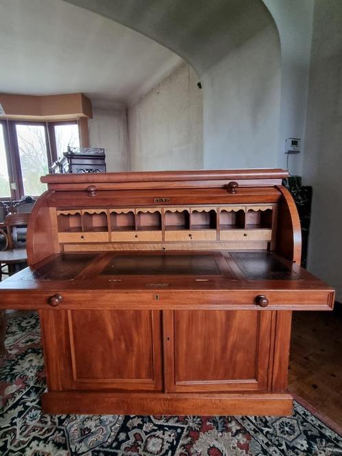 Antiek Rolltop Bureau – Massief Hout – ca. 1900, Huis en Inrichting, Kasten | Secretaires, Gebruikt, Ophalen