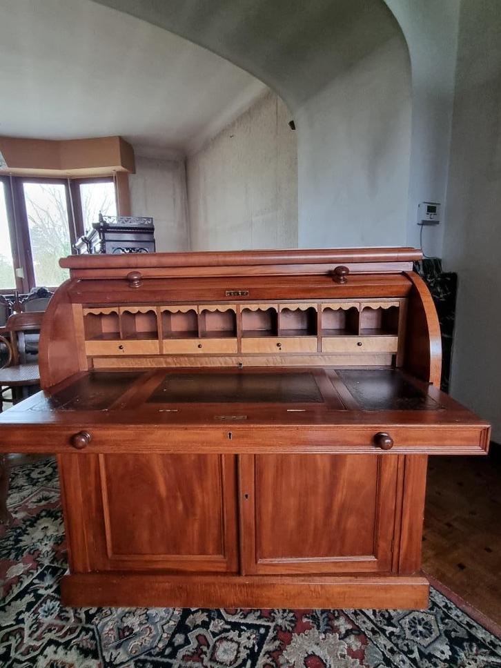 Antiek Rolltop Bureau – Massief Hout – ca. 1900, Huis en Inrichting, Kasten | Secretaires, Gebruikt, Ophalen