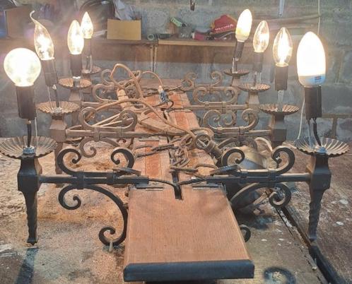 Rustieke kroonluchter, Huis en Inrichting, Lampen | Kroonluchters, Gebruikt, Hout, Metaal, Ophalen
