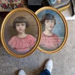 Paire de pastels datés de 1920, Ophalen of Verzenden
