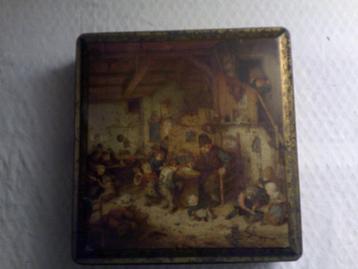 Vintage blik met tafereel beschikbaar voor biedingen