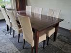 Eetkamertafel in Kerselaar en leren stoelen, Huis en Inrichting, Ophalen, Gebruikt, 6 tot 8 stoelen