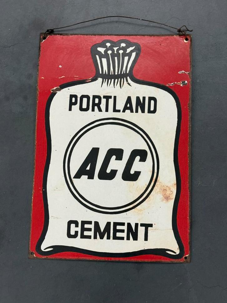 Oud emaille reclame bord ACC Portland Cement, Verzamelen, Merken en Reclamevoorwerpen, Gebruikt, Reclamebord, Ophalen