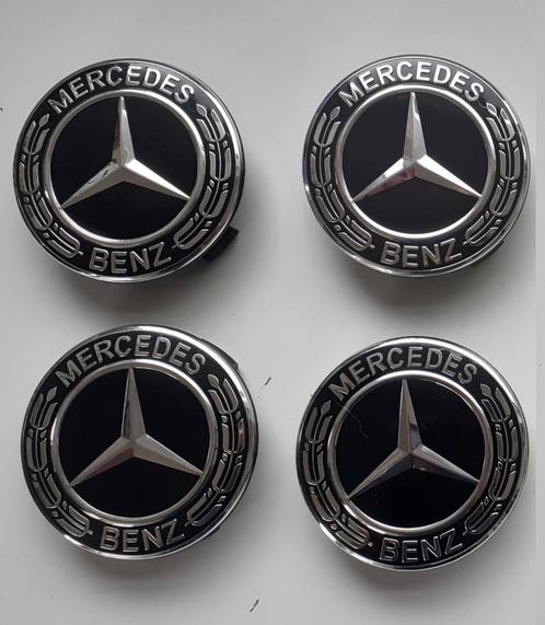 Lot de 4 caches-moyeux noirs Mercedes-Benz — 75mm pour centr, Auto diversen, Overige Auto diversen, Ophalen of Verzenden