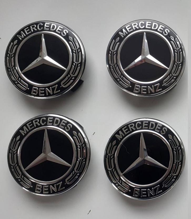 Lot de 4 caches-moyeux noirs Mercedes-Benz — 75mm pour centr, Auto diversen, Overige Auto diversen, Ophalen of Verzenden