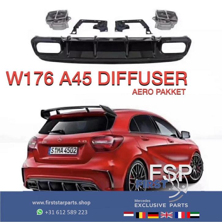 W176 FACELIFT A45 AMG DIFFUSER + UITLAAT SIERSTUKKEN AERO PA, Auto-onderdelen, Overige Auto-onderdelen
