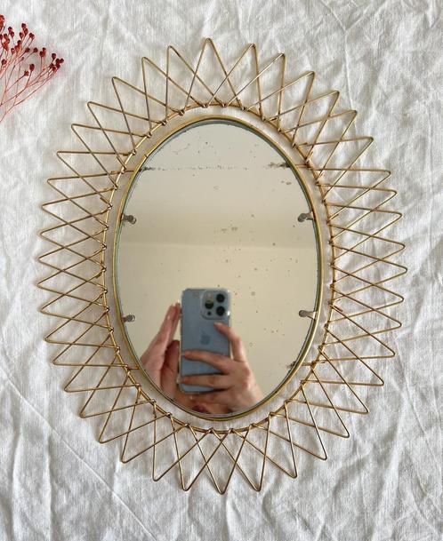 Petit miroir soleil ovale doré et rétractable Erdecor Escaut, Antiek en Kunst, Antiek | Spiegels, Minder dan 50 cm, Minder dan 100 cm