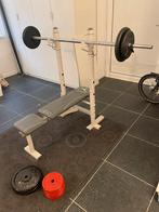 Bench met gewichten, Sport en Fitness, Fitnessmaterialen, Ophalen, Zo goed als nieuw, Borst, Fitnessbank