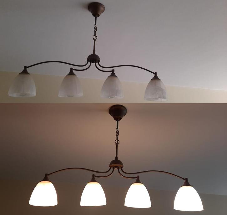 2 Lusters 4 lampen, Huis en Inrichting, Lampen | Hanglampen, Gebruikt, Glas, Metaal, Ophalen of Verzenden