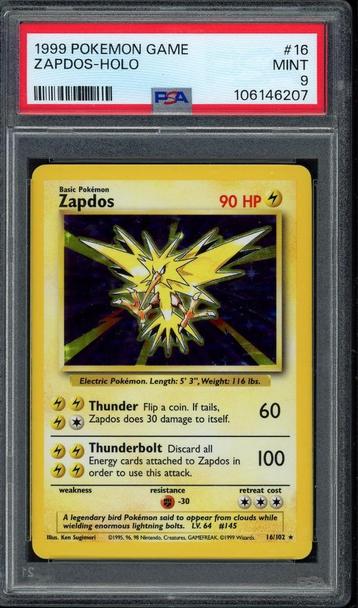 Zapdos Holo PSA 9 - 16/102 - Base Set 1999 beschikbaar voor biedingen