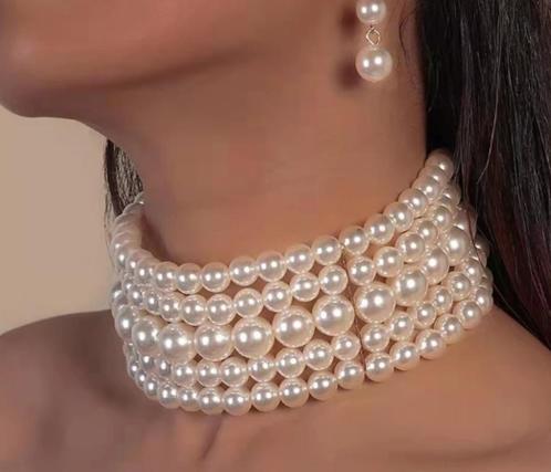 M17 witte parel neckless met oorbellen, clips of haakjes..., Bijoux, Sacs & Beauté, Colliers, Neuf, Blanc, Enlèvement ou Envoi