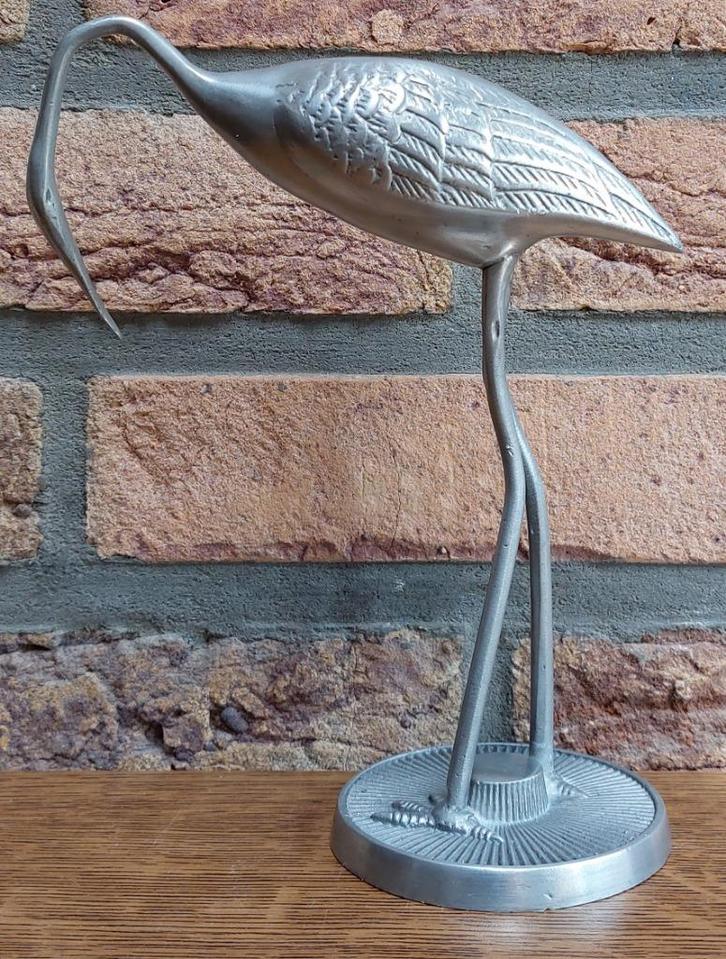 Tinnen vogel - Reiger -92 % tin - Uitstekende staat - € 75, Antiek en Kunst, Antiek | Tin, Ophalen of Verzenden