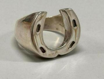 Bague Horseshoe Happiness en métal massif 925, ancienne, Enlèvement ou Envoi, Argent, Bague, Doré