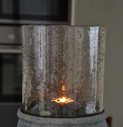 Windlicht bubbelglas -vintage clear- LANDELIJK, Huis en Inrichting, Woonaccessoires | Kandelaars en Kaarsen, Nieuw, Kandelaar