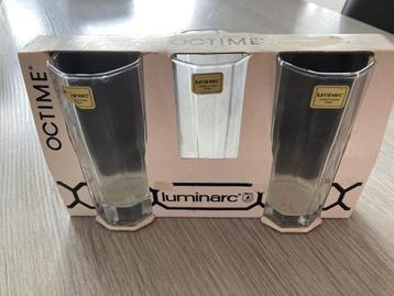 Pakketje met 3 glazen OCTIME Luminarc.NIEUW ! Perfecte staat, Enlèvement ou Envoi, Neuf, Verre à soda