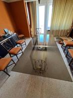 Tafel chrome voet met fumé glas, Huis en Inrichting, Tafels | Eettafels, Ophalen, Gebruikt, 100 tot 150 cm, 200 cm of meer