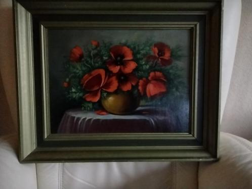 Bloem stil leven Klaprozen in Vaas staande op Tafel, Antiek en Kunst, Kunst | Schilderijen | Klassiek, Ophalen of Verzenden