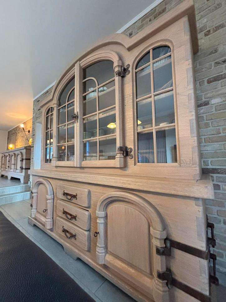 Franse vitage dezign eiken meubel uit 2 Stukken, Maison & Meubles, Armoires | Buffets, Comme neuf, Enlèvement