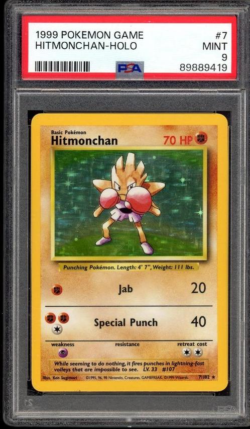 Hitmonchan Holo - PSA 9 endommagé - 7/102 - Kit de base 1999, Hobby & Loisirs créatifs, Jeux de cartes à collectionner | Pokémon