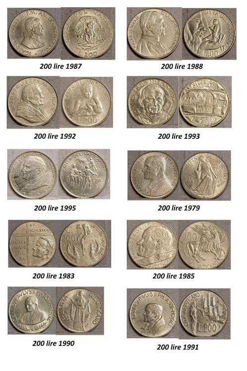 lotje munten vaticaan 200 lire, Postzegels en Munten, Munten | Europa | Niet-Euromunten, Ophalen of Verzenden