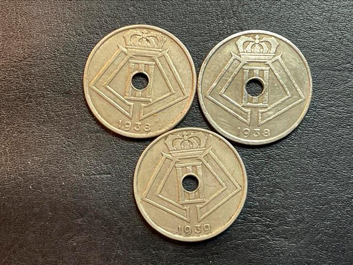 België - Volledige vooroorlogs trio 25 cent Kon LIII, Postzegels en Munten, Munten | België, Setje, Overig, Ophalen