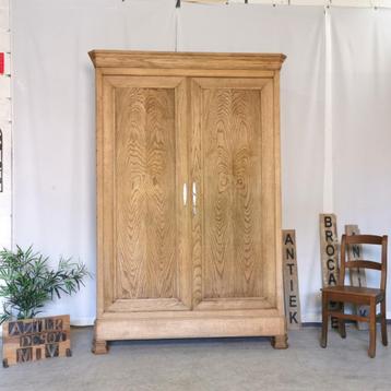 Hoge BLANK eiken Antieke Louis Philippe linnenkast H 231 beschikbaar voor biedingen