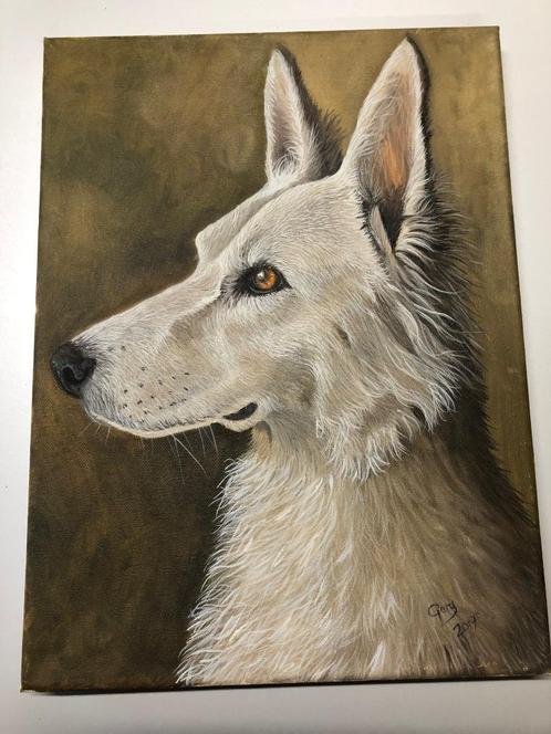 Schilderij Gary Wakeham - Young White German Shepherd, Dieren en Toebehoren, Honden-accessoires, Zo goed als nieuw, Ophalen of Verzenden