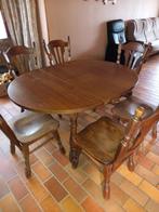 Ronde tafel + 6 stoelen donkere eik, Huis en Inrichting, Tafels | Eettafels, Ophalen, Zo goed als nieuw, Eikenhout