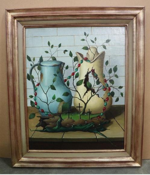 Karel WOLLENS, surrealistische compositie, Antiek en Kunst, Kunst | Schilderijen | Modern, Ophalen of Verzenden