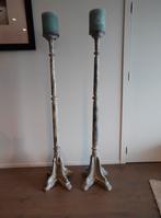 Houten kandelaars met kaarsen, Ophalen, Zo goed als nieuw
