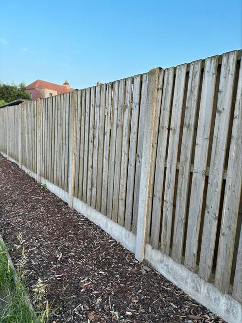 28lm houten schutting incl. betonpalen en platen, Tuin en Terras, Schuttingen, Zo goed als nieuw, Ophalen