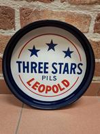 Emaille bier plateau Three Stars pils Leopold, Verzamelen, Ophalen of Verzenden, Gebruikt, Reclamebord