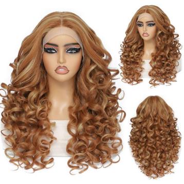 Luxe drag lace pruik lang krullend haar ginger roodblond Cal beschikbaar voor biedingen