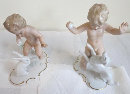 Lot de 2 chérubins en faïence, Antiquités & Art, Antiquités | Porcelaine, Enlèvement ou Envoi