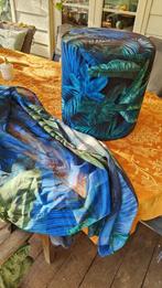 Rideau bleu vert fleur avec tabouret pouf assorti, Groen, 100 tot 150 cm, Ophalen of Verzenden, Zo goed als nieuw